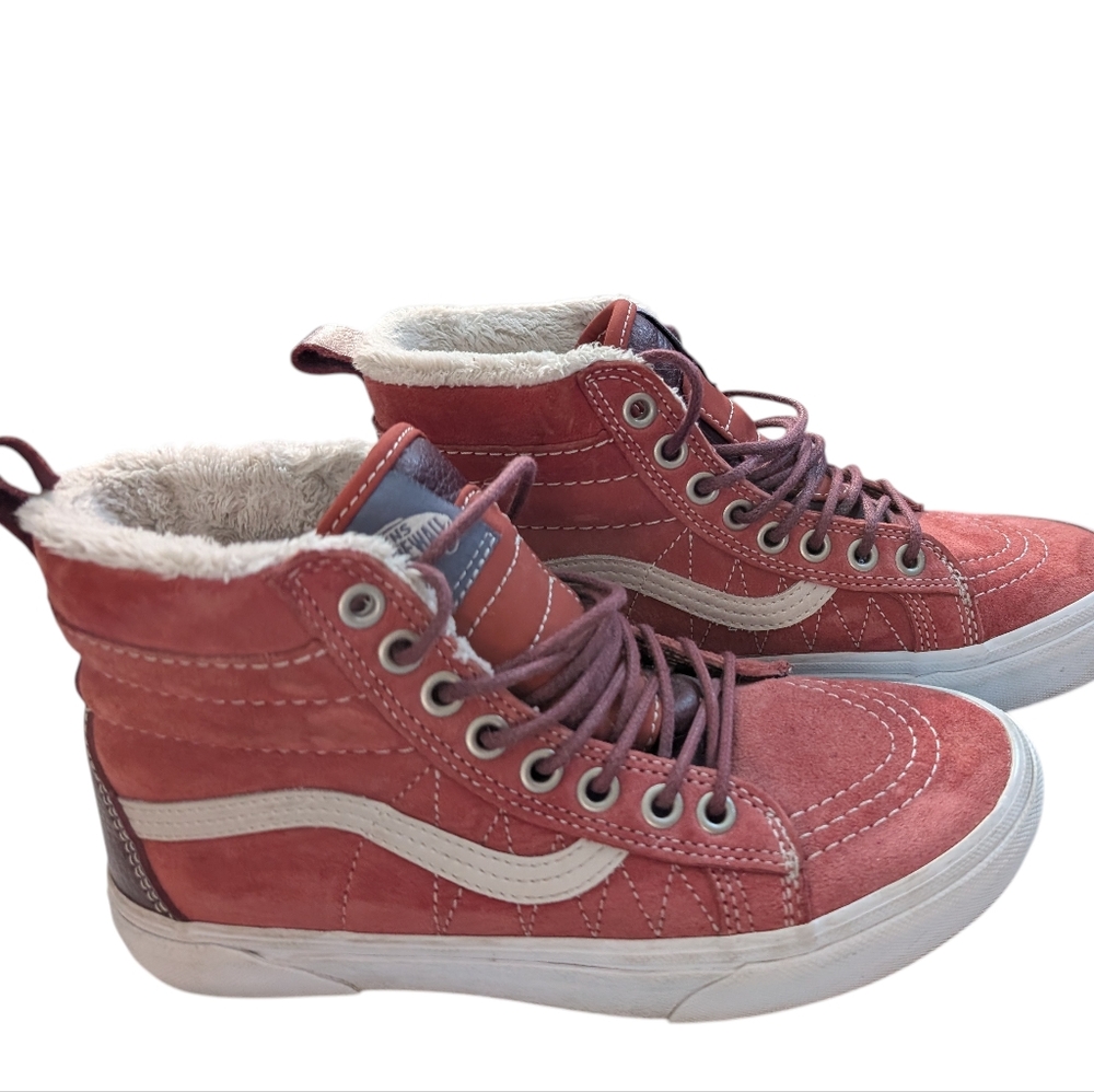 Vans SK8 Hi Shoes Women Size 6 Sneakers Red Suede Old Skool Sherpa Scotchgard‎